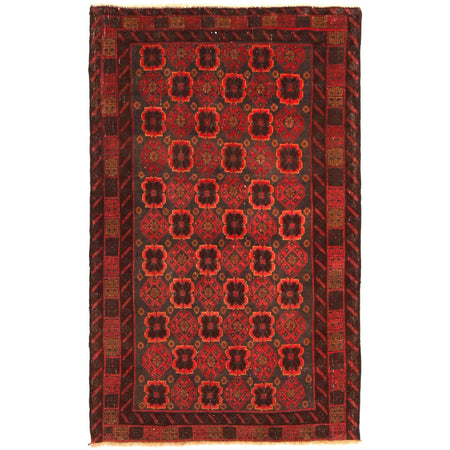 Baluchi Rug Handmade Red Geometric 3x5 ft