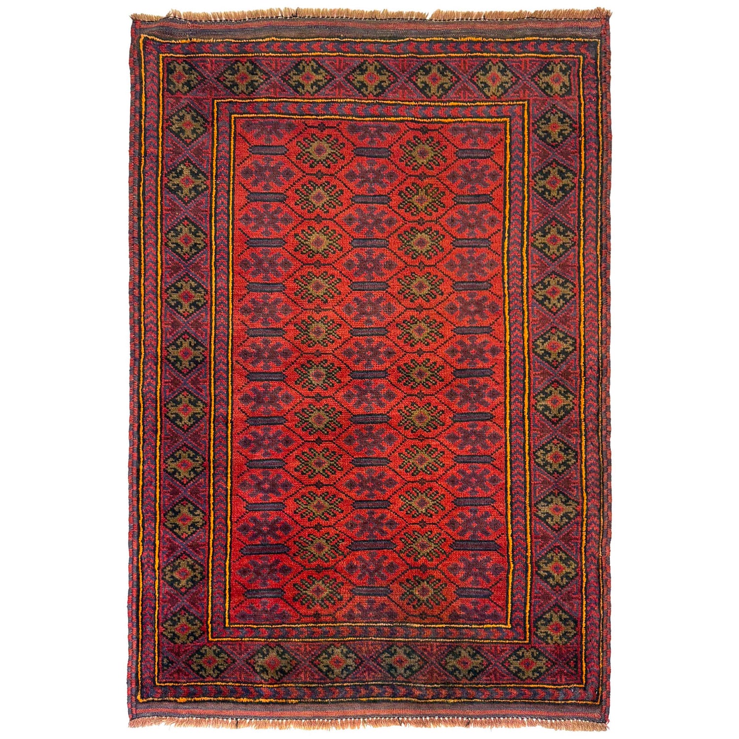 Baluchi Rug Handmade Red Geometric 2x4 ft