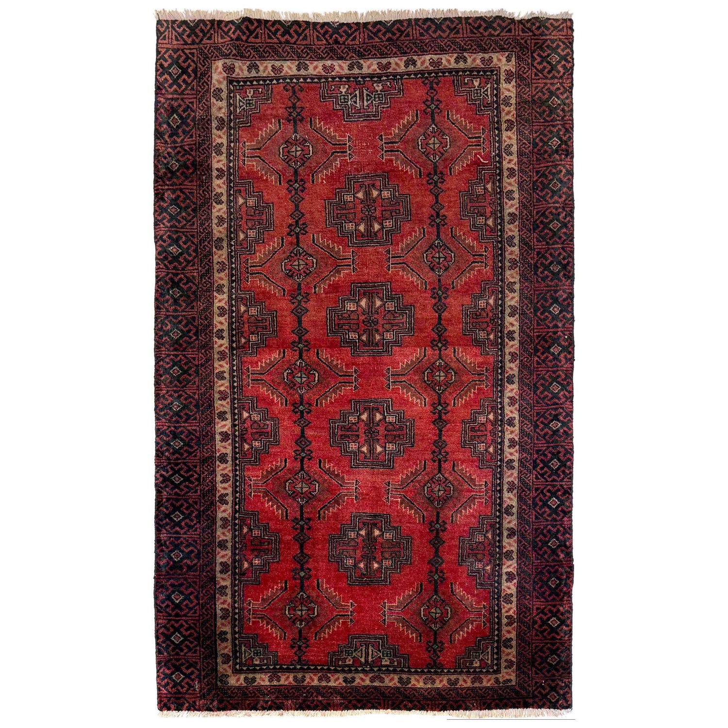 Baluchi Rug Handmade Red Geometric 3x5 ft