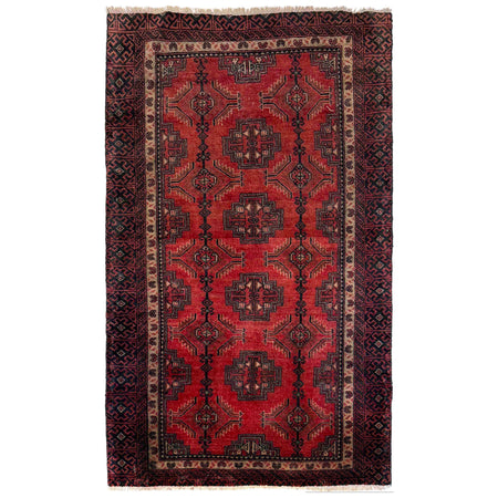 Baluchi Rug Handmade Red Geometric 3x5 ft