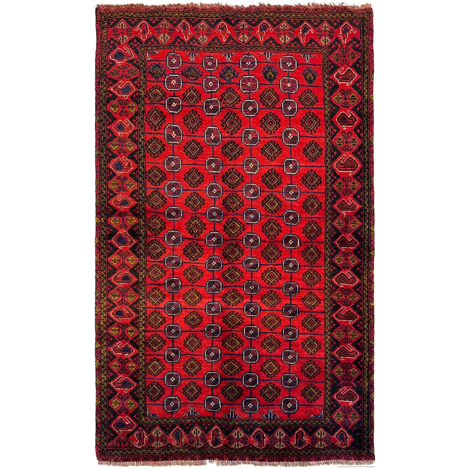 Baluchi Rug Handmade Red Floral 4x6 ft