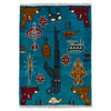 War Area Rug Handmade Blue Tank + Helicopter + Riffle 2 x 3