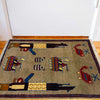 War Area Rug Handmade Brown Tank + Helicopter + Grenade 2 x