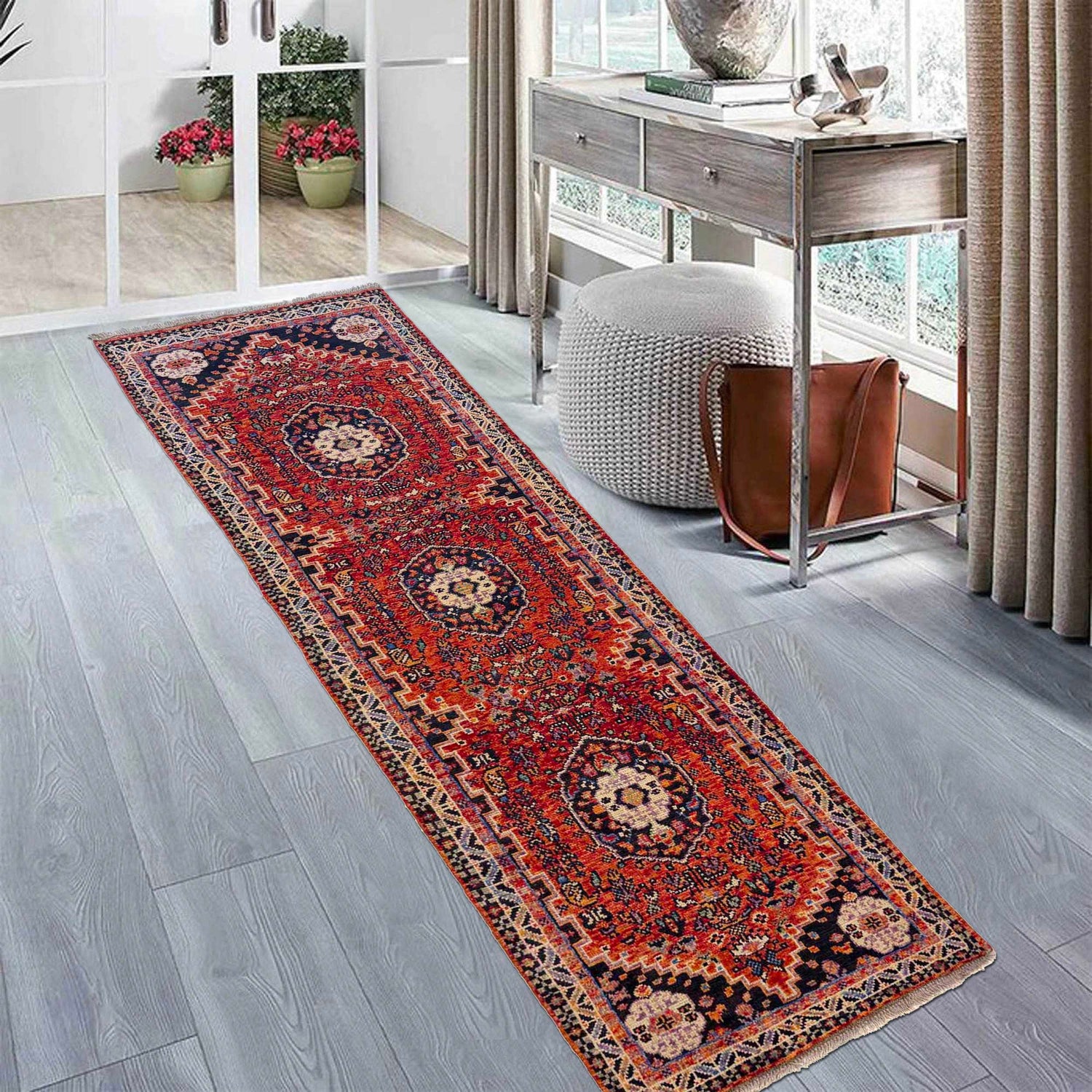 Shirazi Runner Rug Handmade Multi Medallion 10' Runner