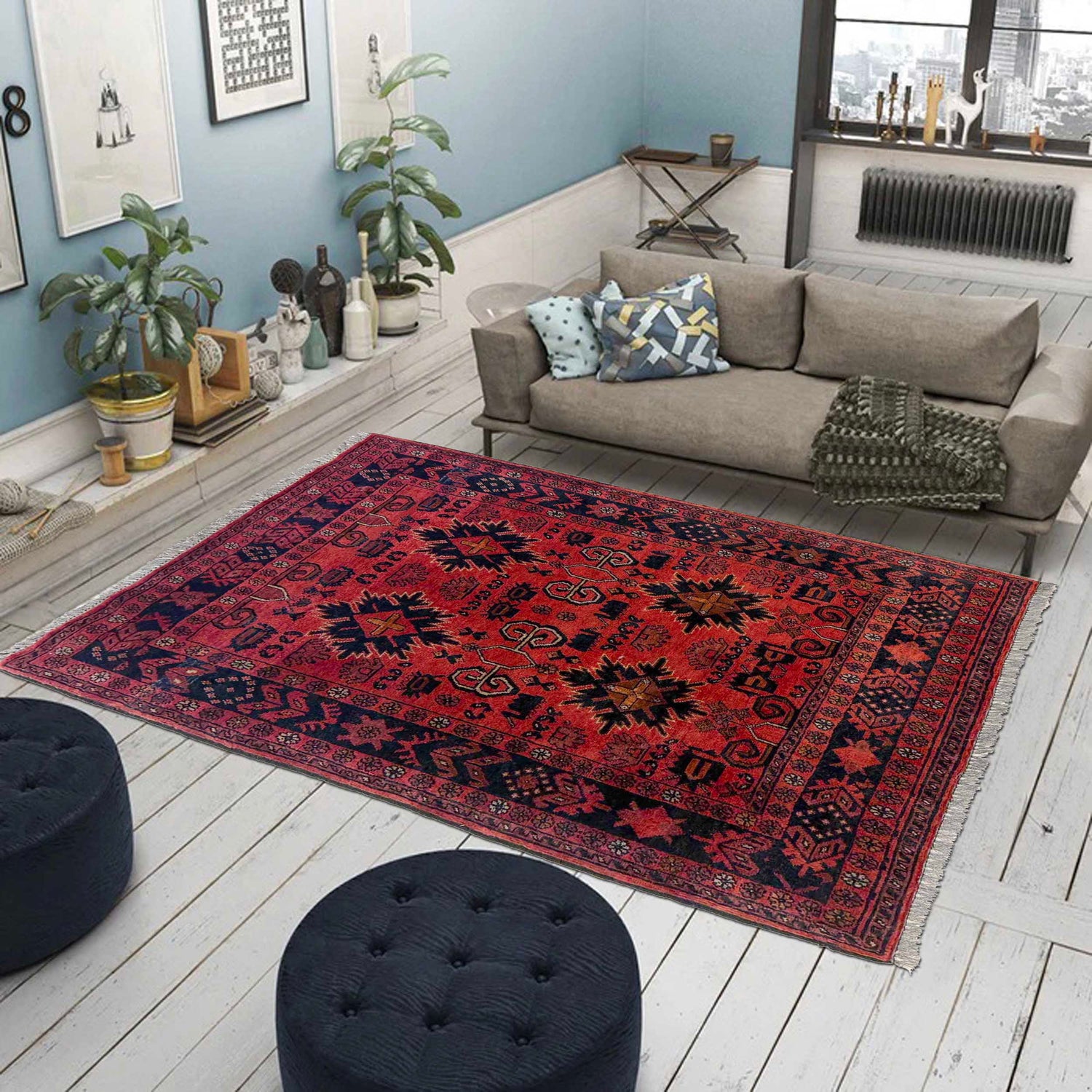 Khal Mohammadi Rug Handmade Red 3x5 ft