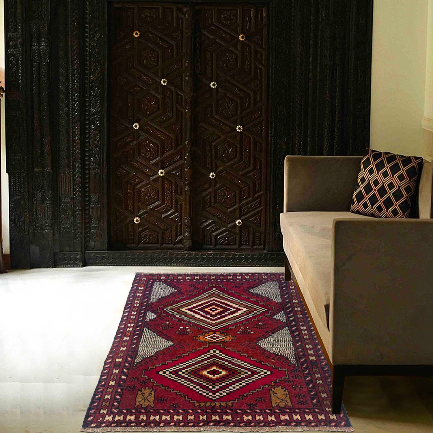 Baluchi Rug Handmade Multi Geometric 2x4 ft