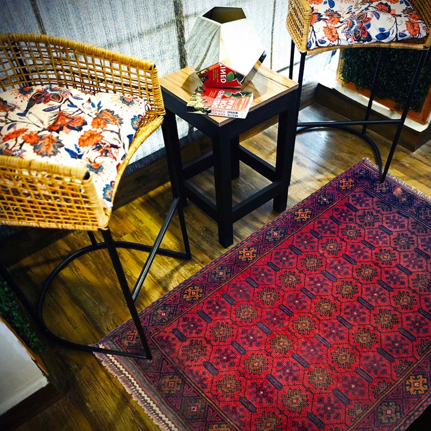Baluchi Rug Handmade Red Geometric 2x4 ft