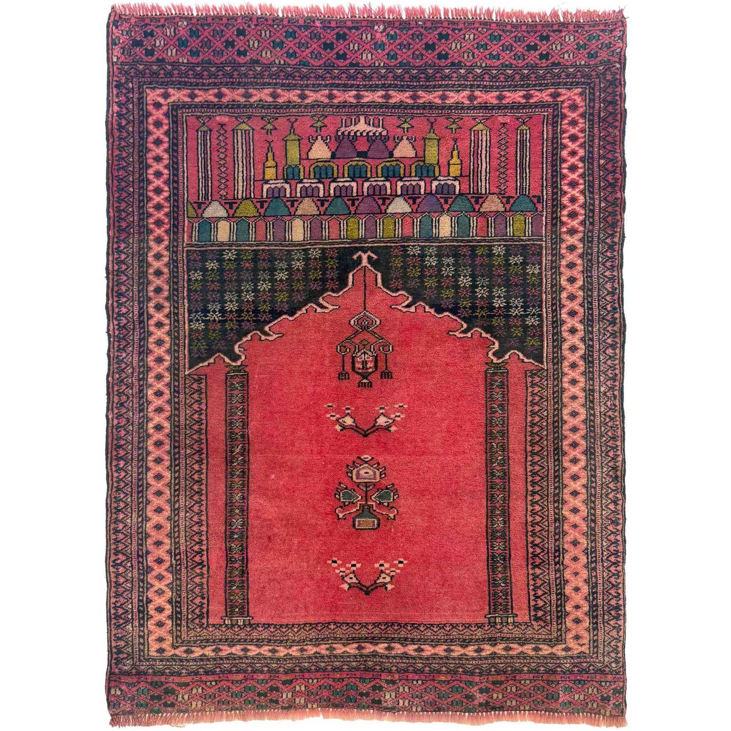 Baluchi Rug Handmade Red Prayer Design 2x4 ft