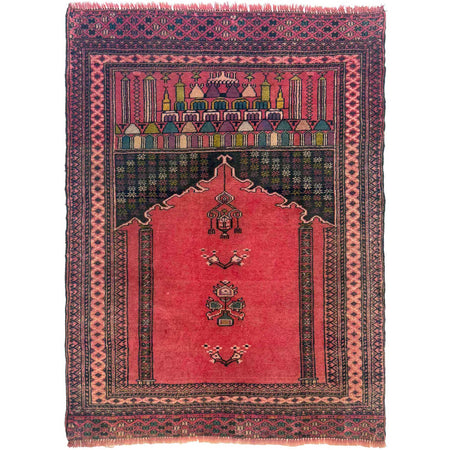 Baluchi Rug Handmade Red Prayer Design 2x4 ft