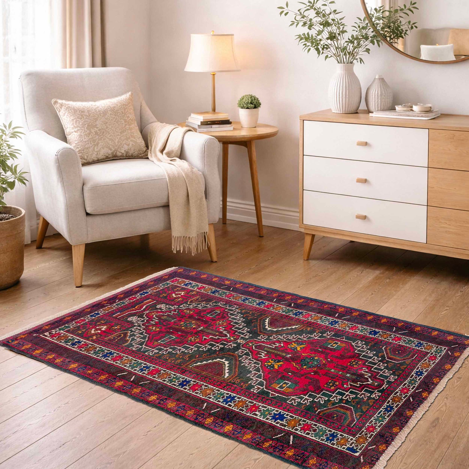 Baluchi Rug Handmade Multi Geometric 3x5 ft