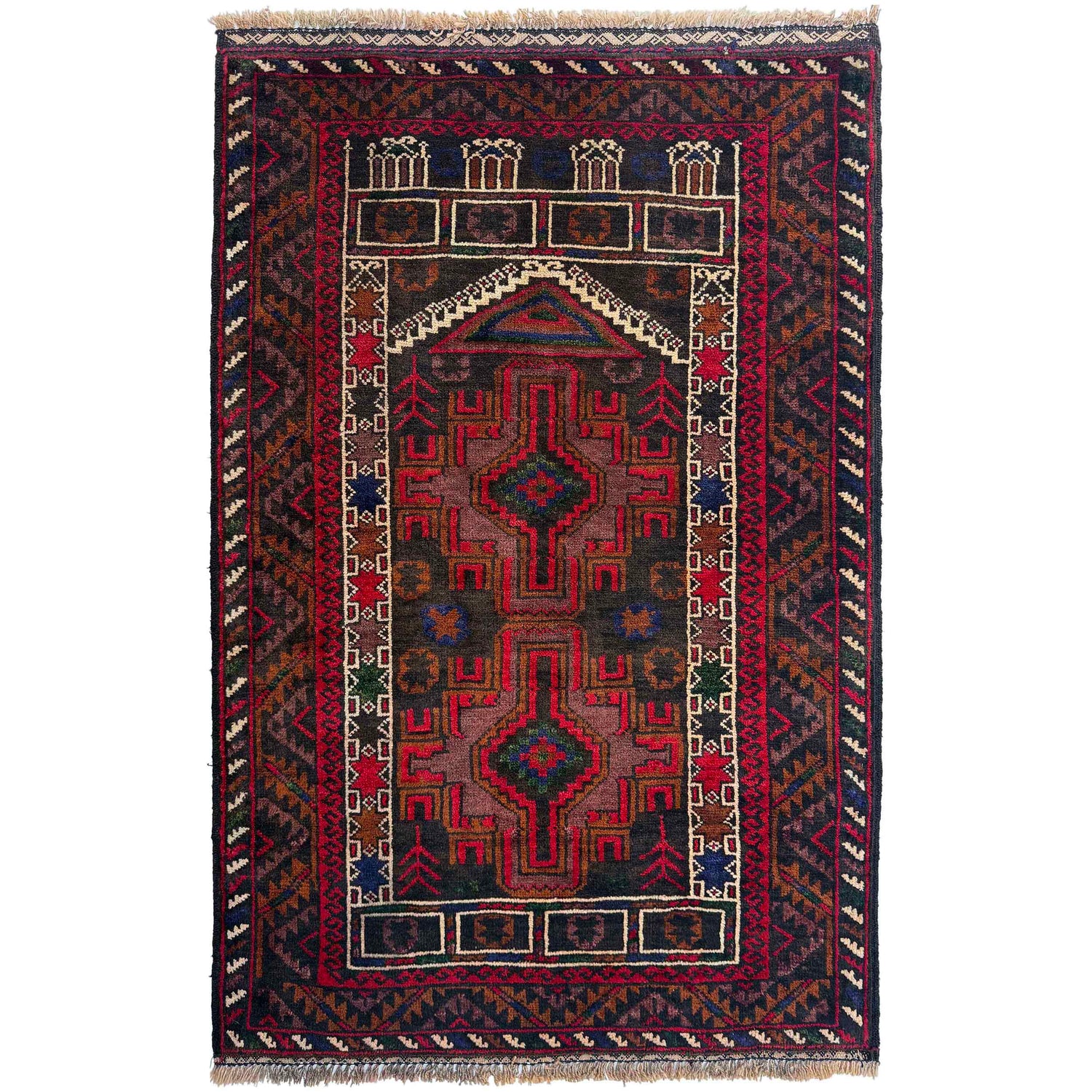 Baluchi Rug Handmade Multi Prayer Design 2x4 ft