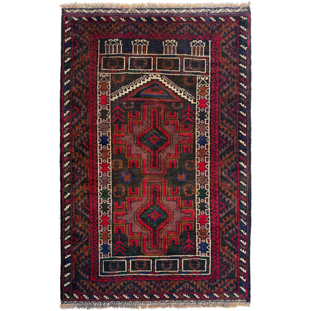 Baluchi Rug Handmade Multi Prayer Design 2x4 ft