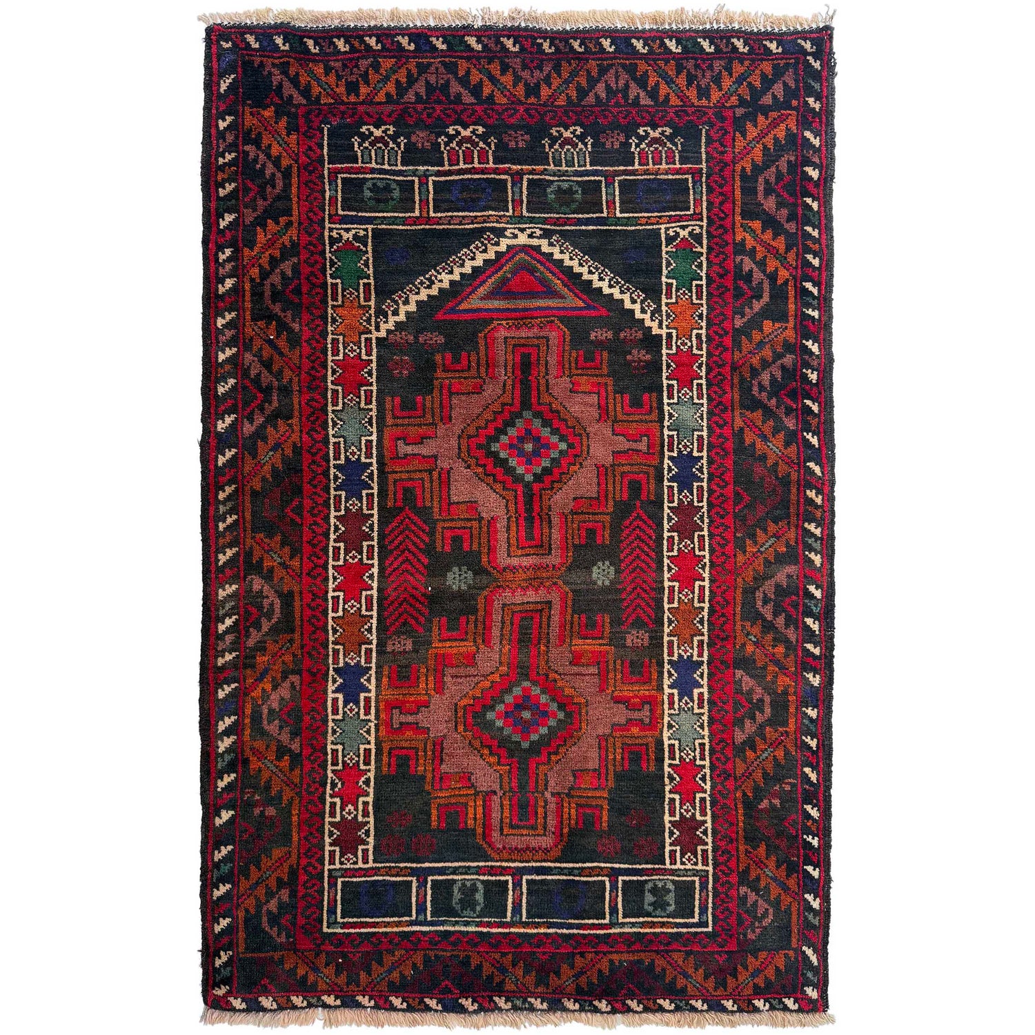 Baluchi Rug Handmade Multi Prayer Design 2x4 ft