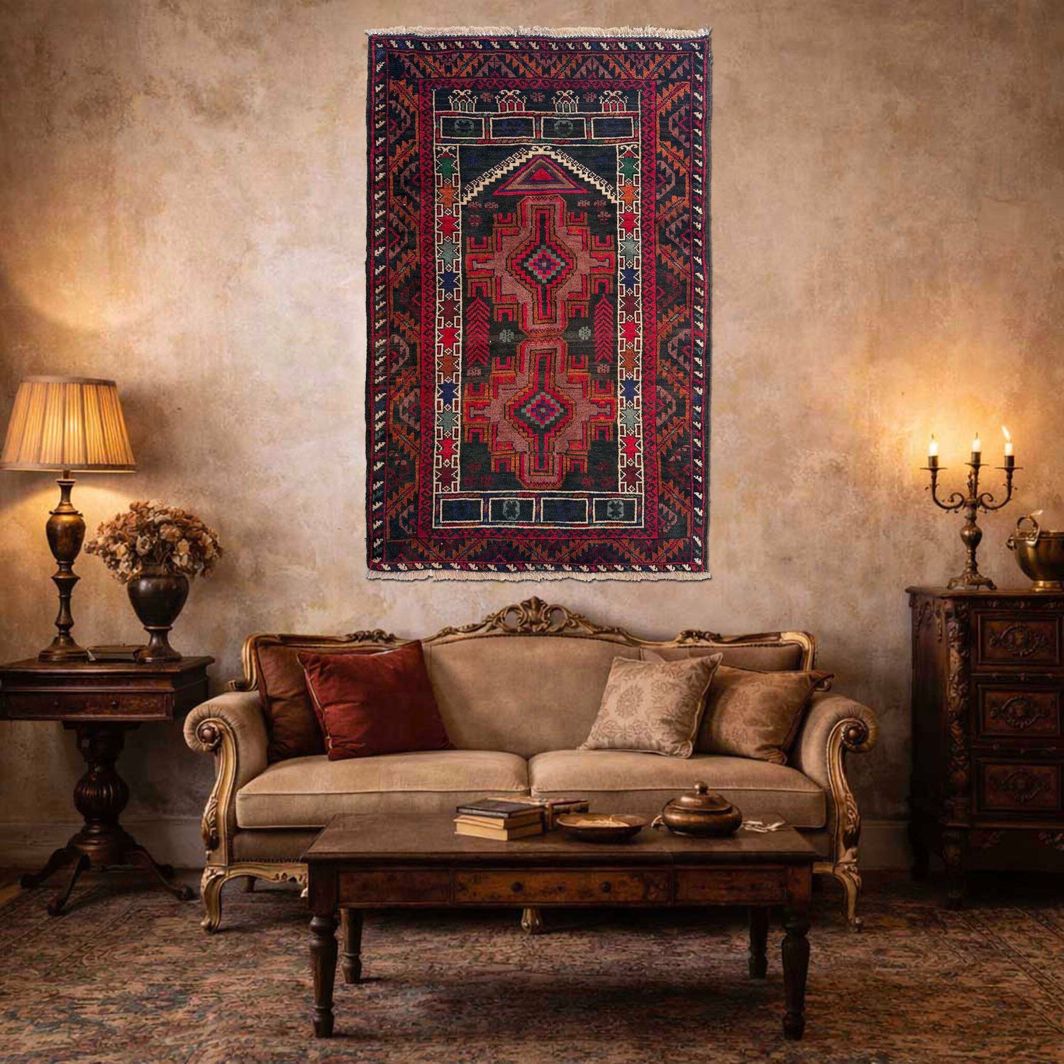 Baluchi Rug Handmade Multi Prayer Design 2x4 ft