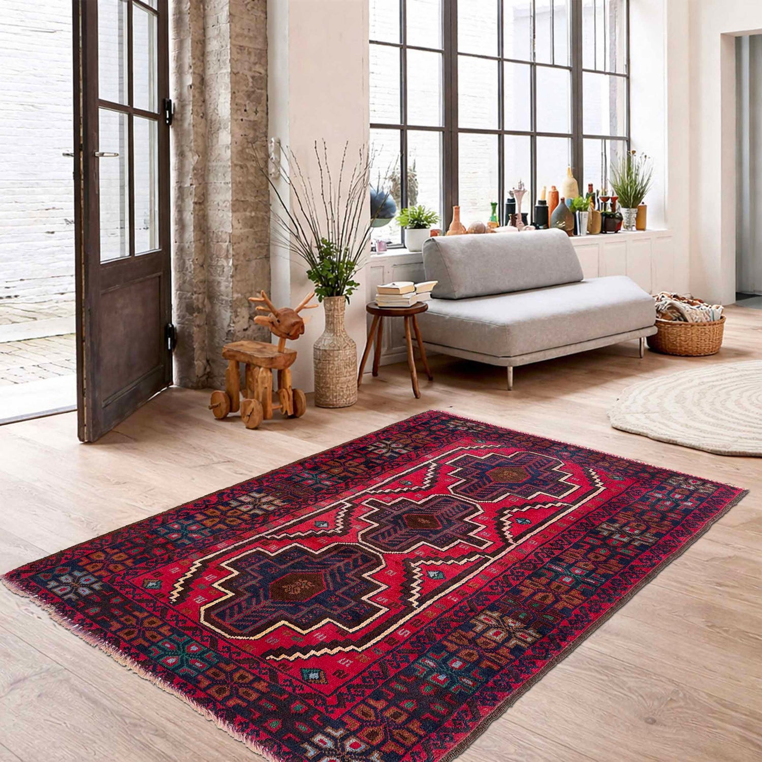 Baluchi Rug Handmade Multi Geometric 3x5 ft