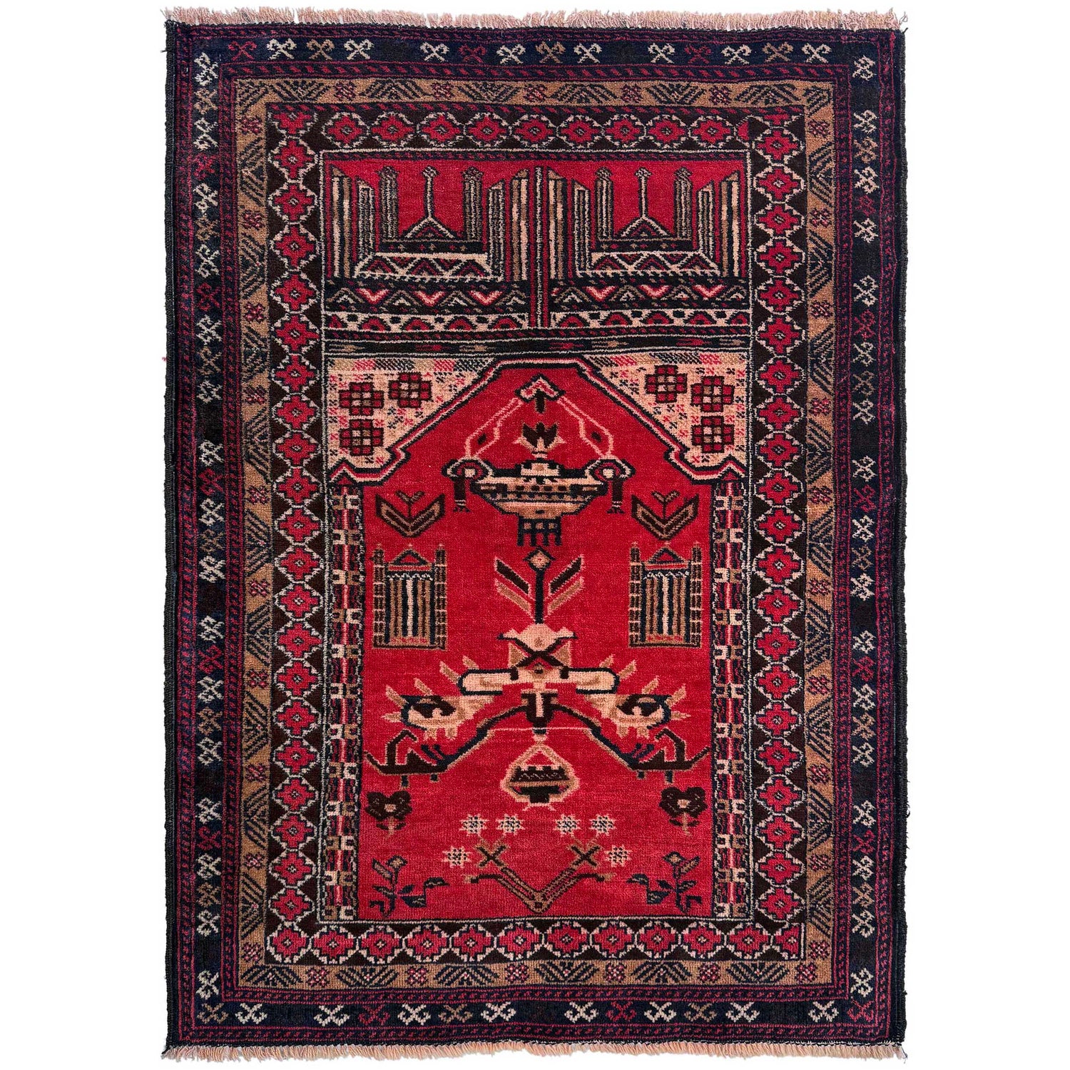 Baluchi Rug Handmade Red Prayer Design 2x4 ft