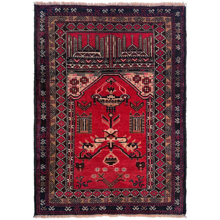 Baluchi Rug Handmade Red Prayer Design 2x4 ft