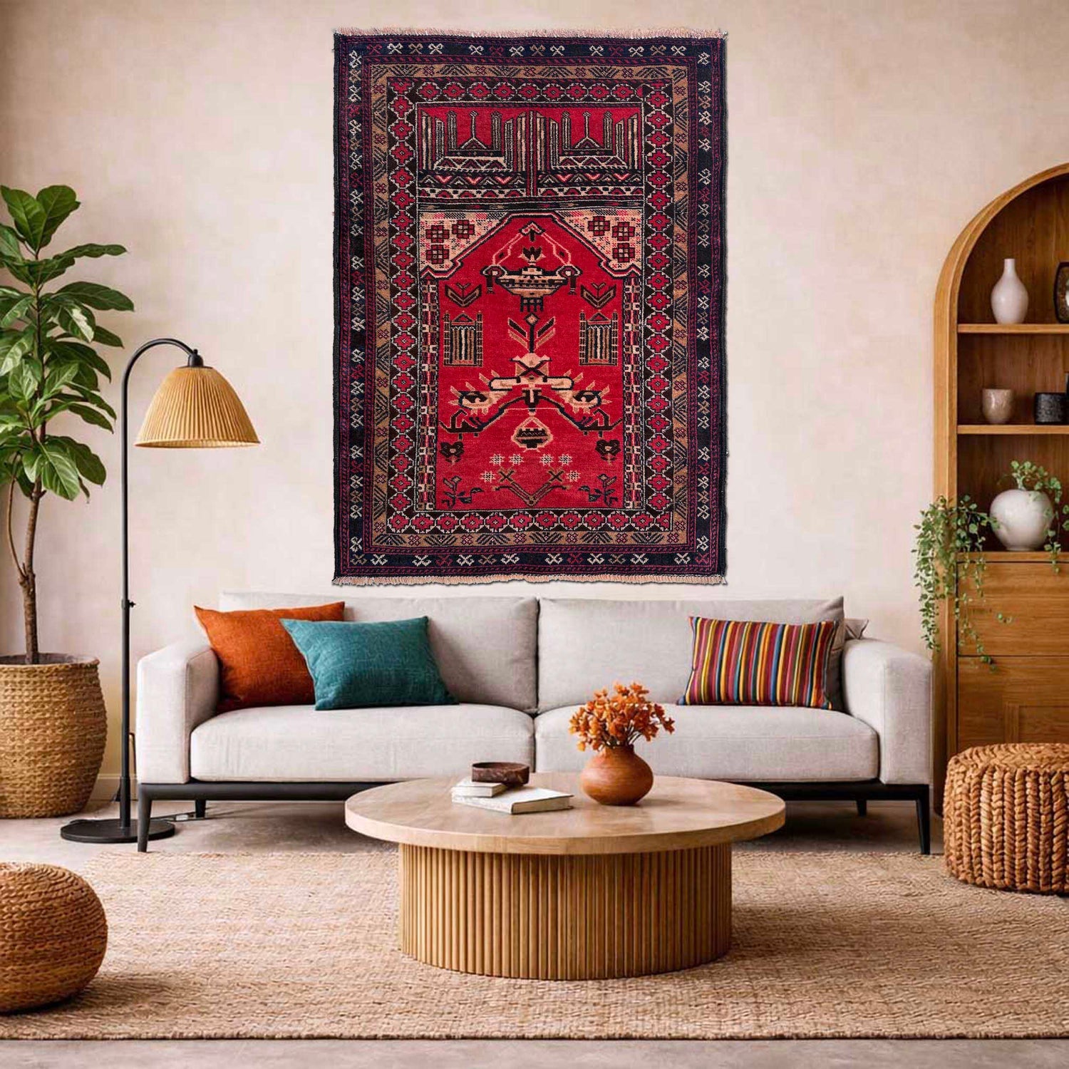 Baluchi Rug Handmade Red Prayer Design 2x4 ft