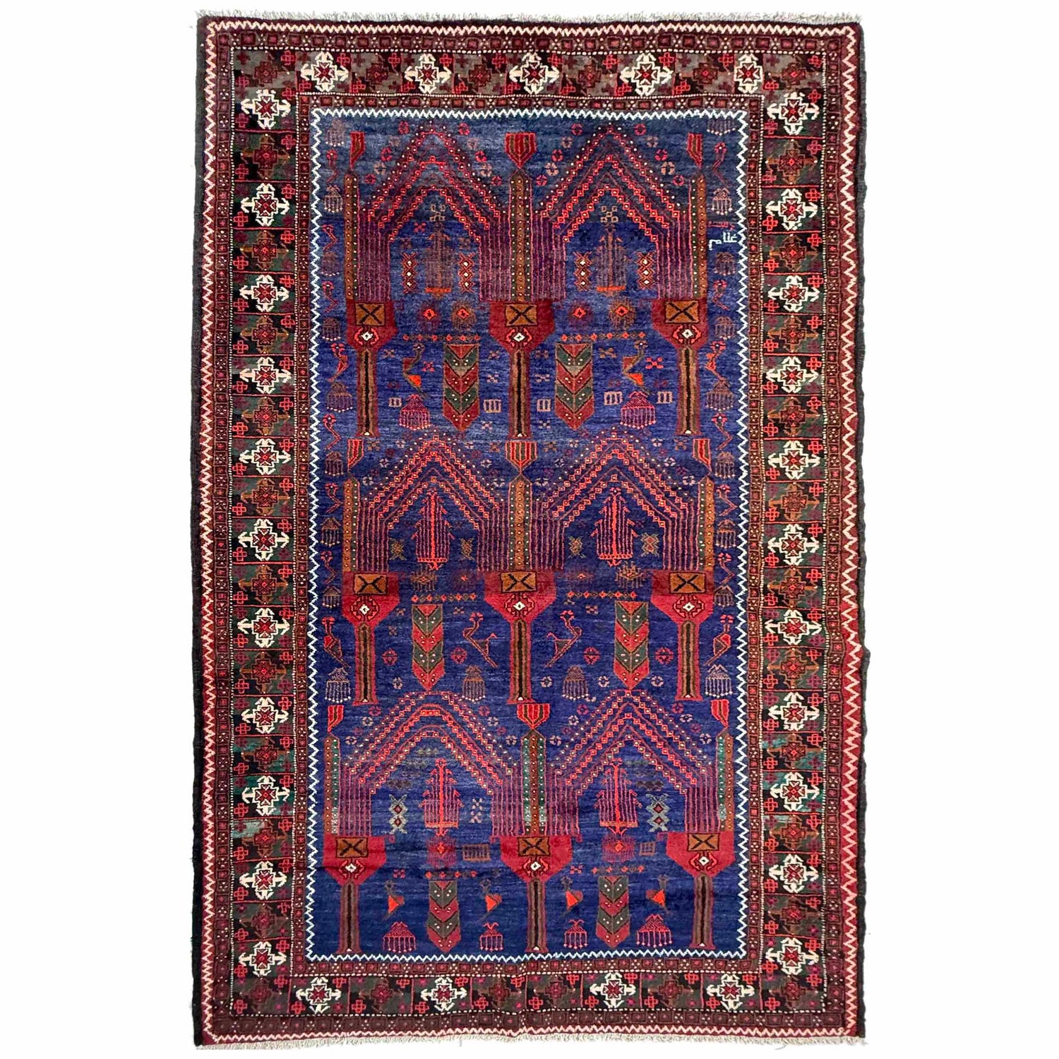 Natural Baluch Area Rug Handmade Multi Floral 6x9 ft