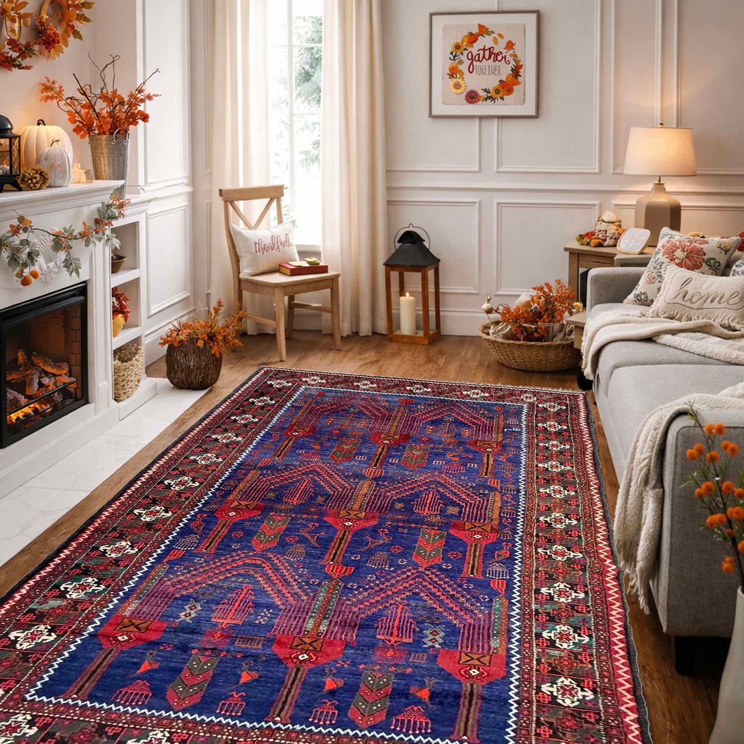 Natural Baluch Area Rug Handmade Multi Floral 6x9 ft