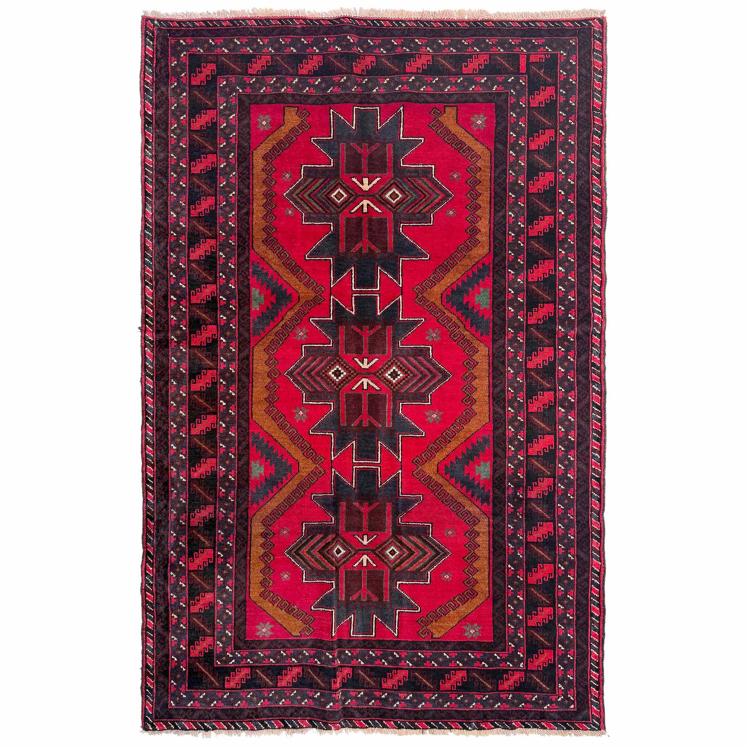 Baluchi Rug Handmade Red Geometric 4x6 ft