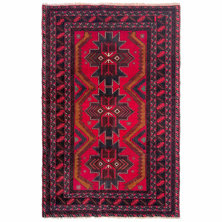 Baluchi Rug Handmade Red Geometric 4x6 ft