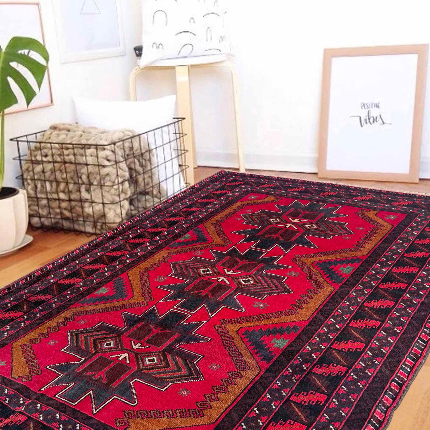 Baluchi Rug Handmade Red Geometric 4x6 ft