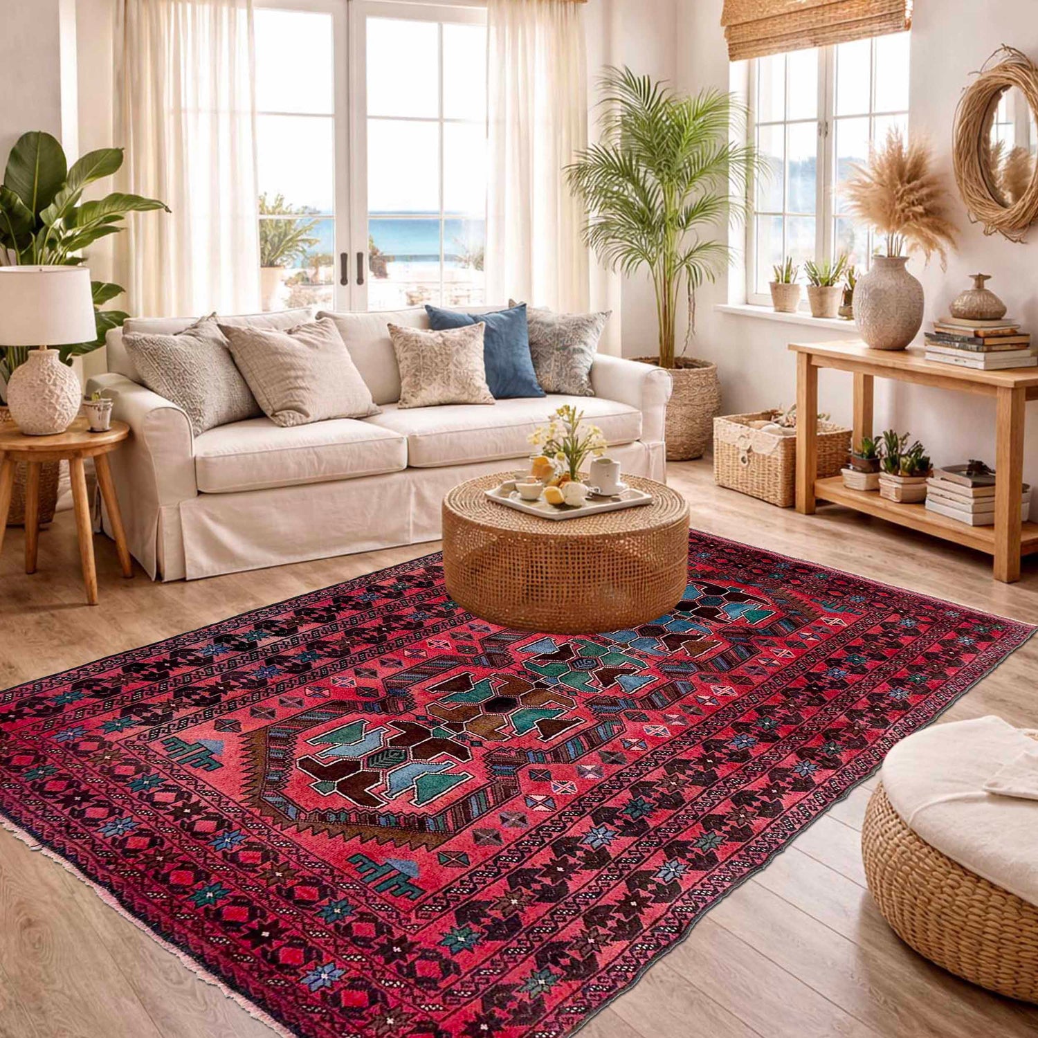 Baluchi Rug Handmade Multi Geometric 4x6 ft