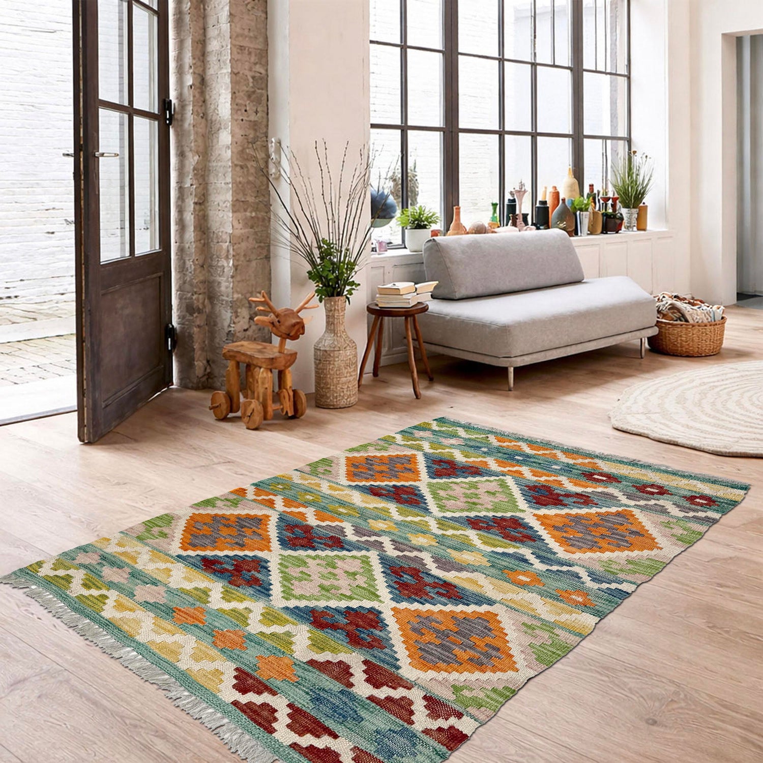 Handmade Multi Kilim Geometric 2x4 ft