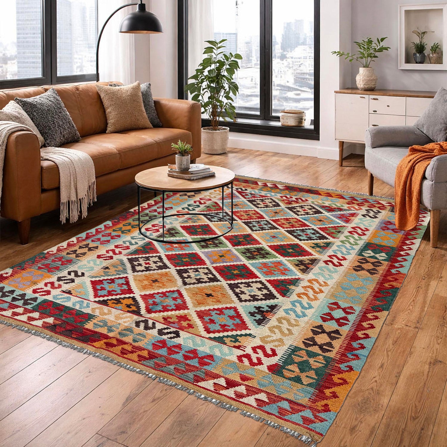 Handmade Multi Kilim Geometric 4x7 ft