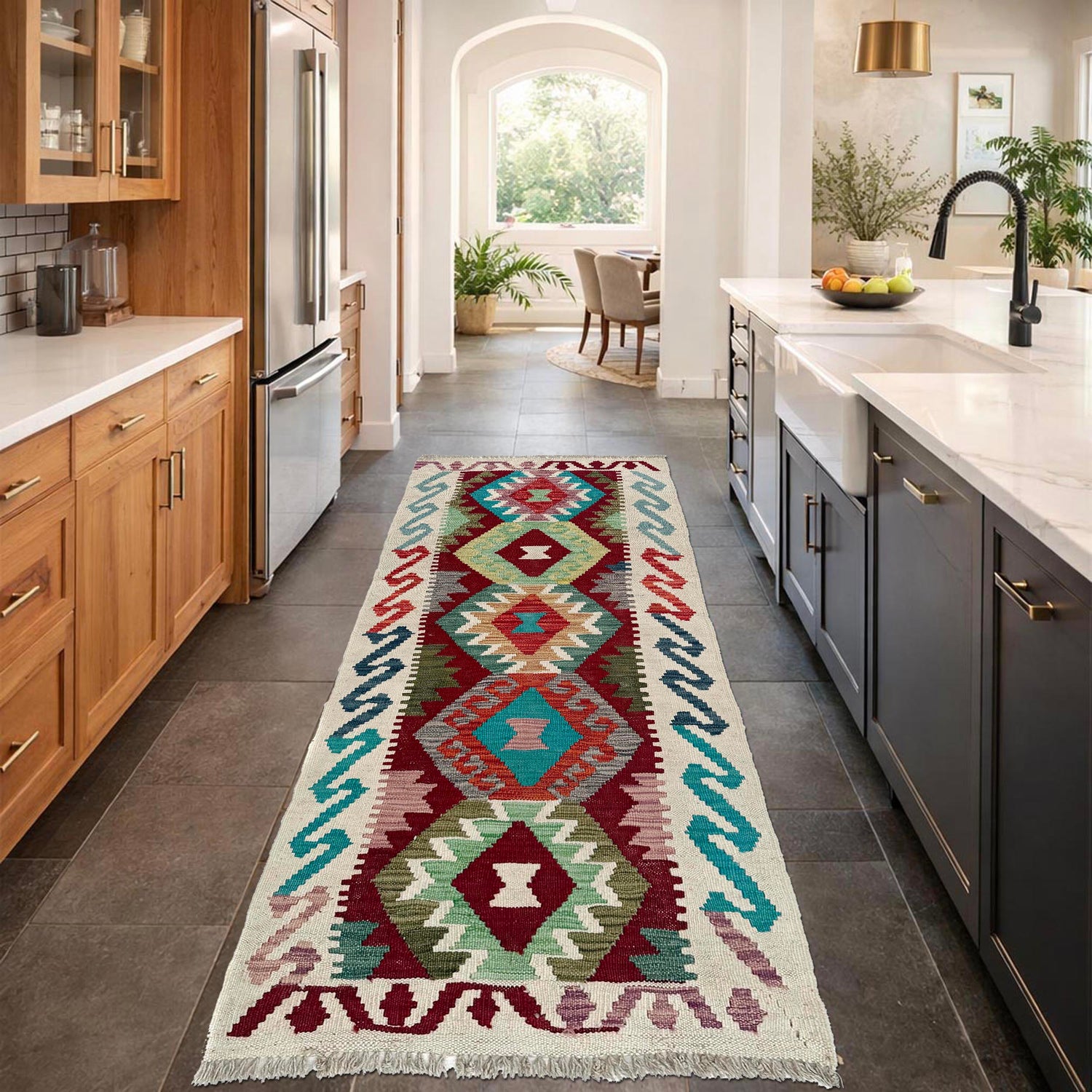 Handmade Multi Kilim Geometric 5' Runner