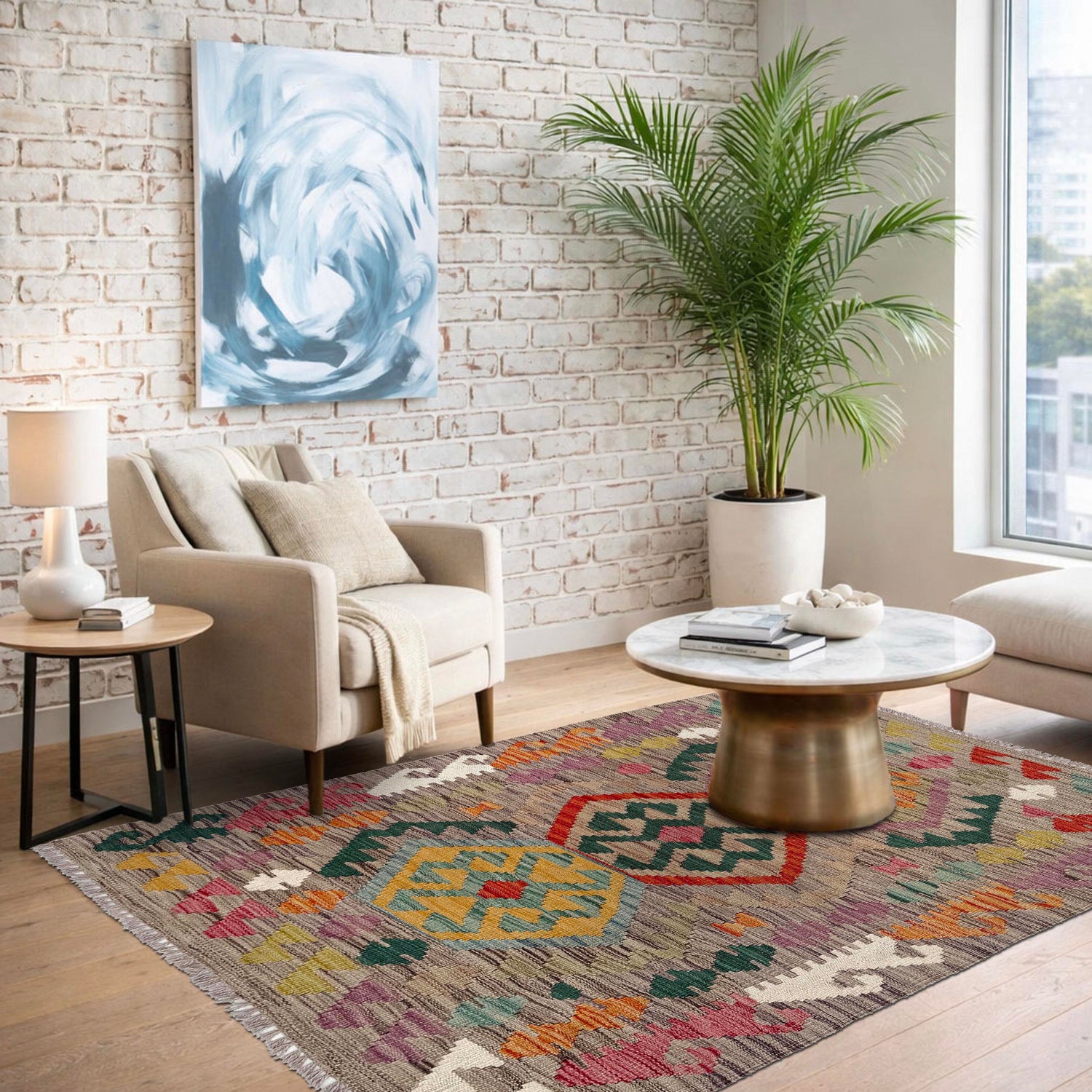 Handmade Multi Kilim Geometric 2x4 ft
