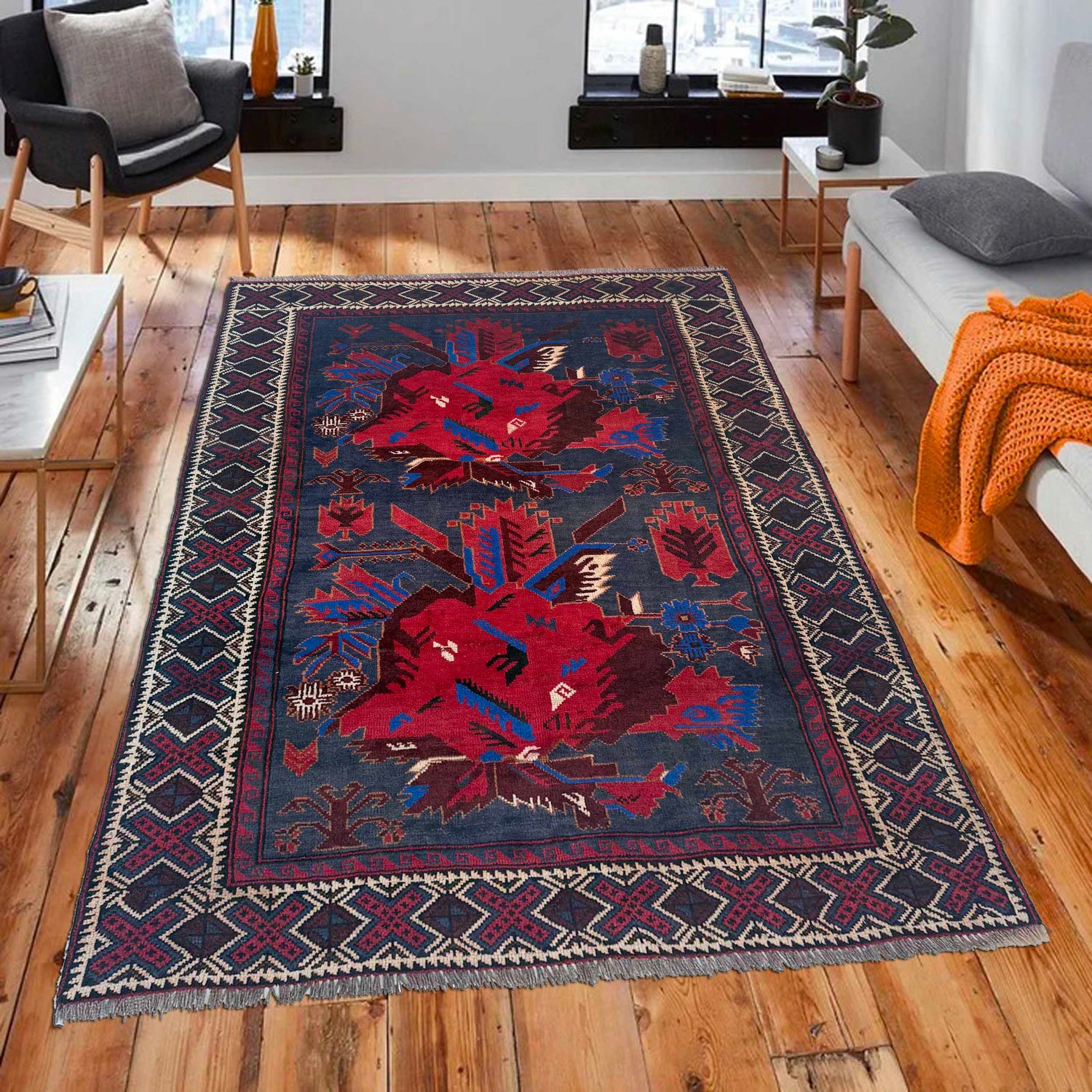 Baluchi Rug Handmade Multi Floral 4x6 ft