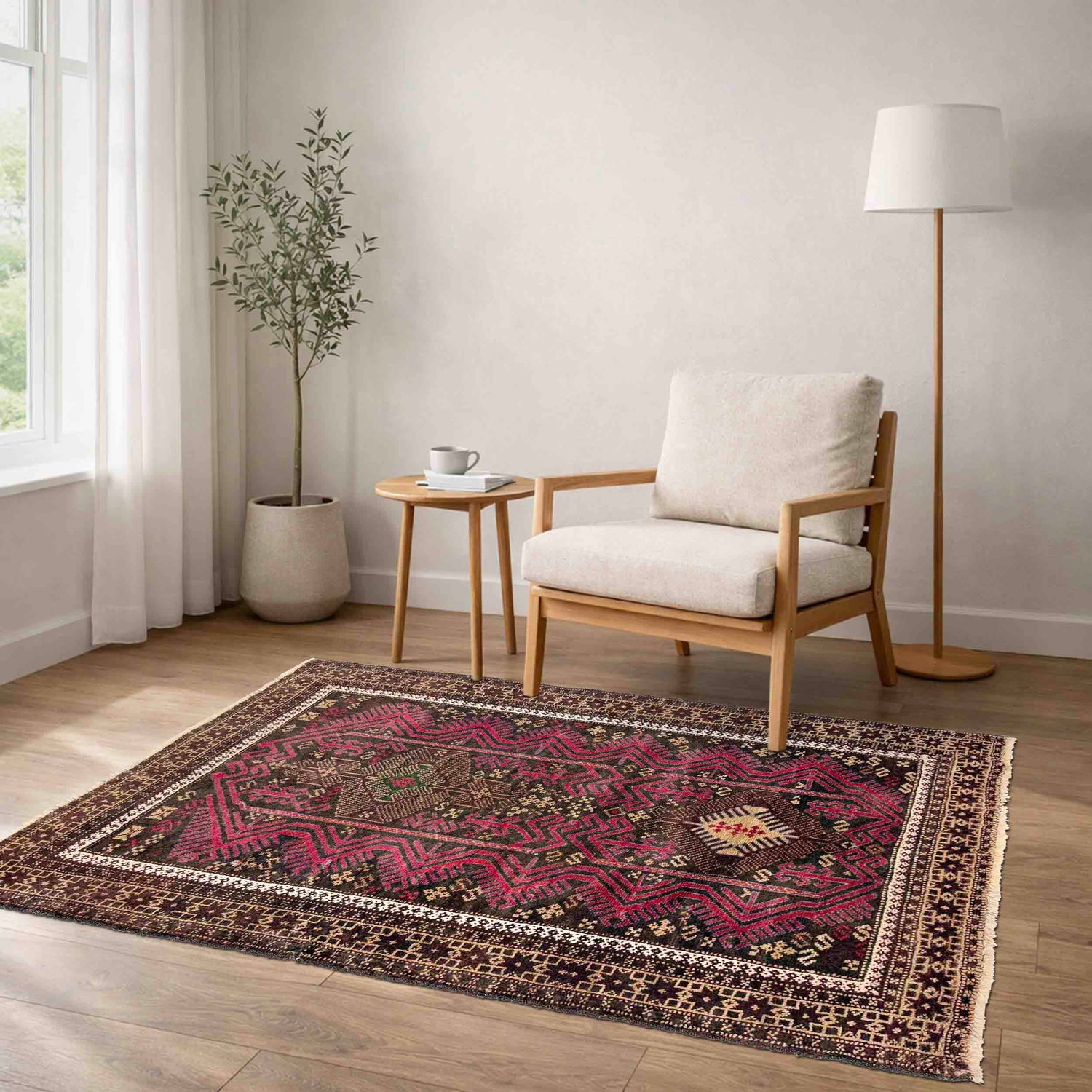 Baluchi Rug Handmade Red Geometric 2x4 ft