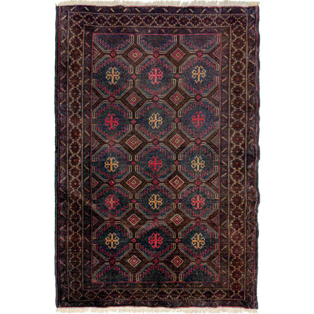 Baluchi Rug Handmade Multi Geometric 2x4 ft