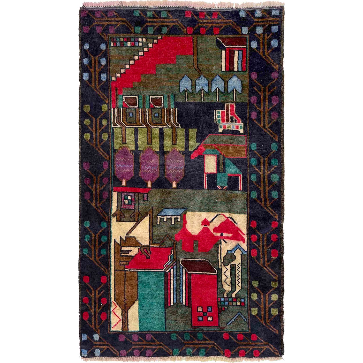 Pictorial Rug Handmade Multi Design