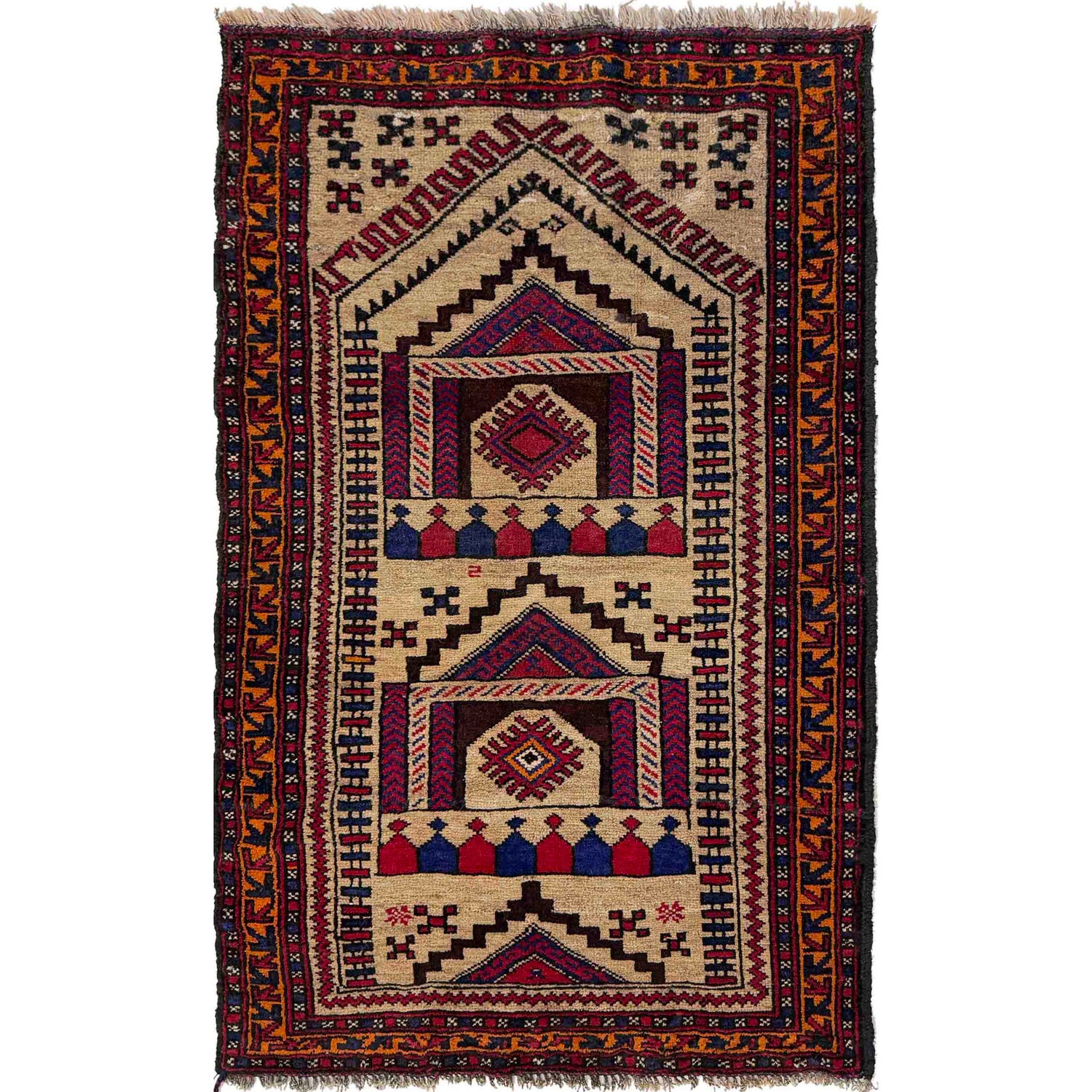 Baluchi Rug Handmade Multi Prayer Design 2x4 ft