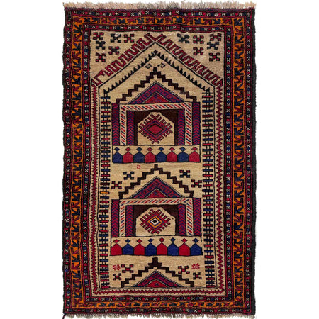 Baluchi Rug Handmade Multi Prayer Design 2x4 ft