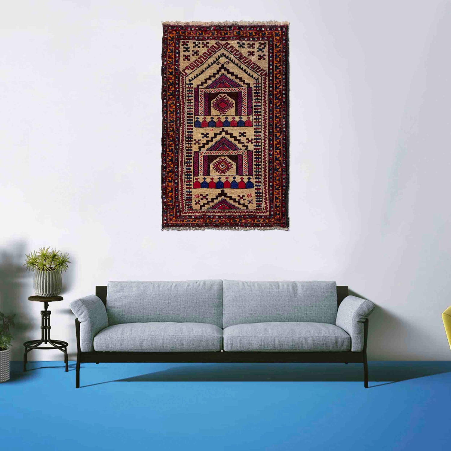 Baluchi Rug Handmade Multi Prayer Design 2x4 ft