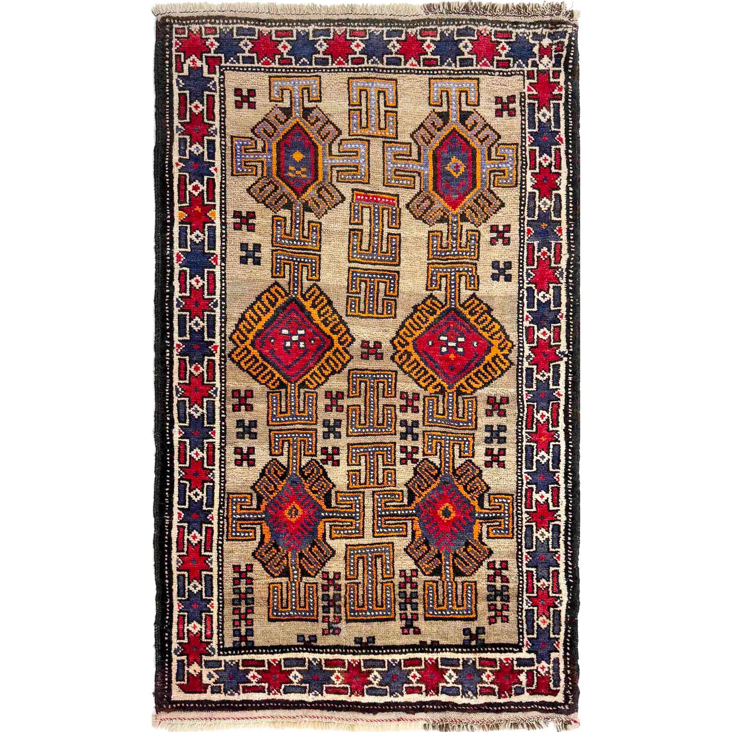 Baluchi Rug Handmade Multi Geometric 3x5 ft