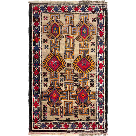 Baluchi Rug Handmade Multi Geometric 3x5 ft