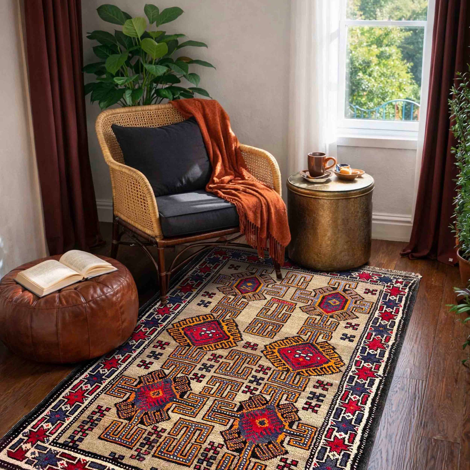 Baluchi Rug Handmade Multi Geometric 3x5 ft