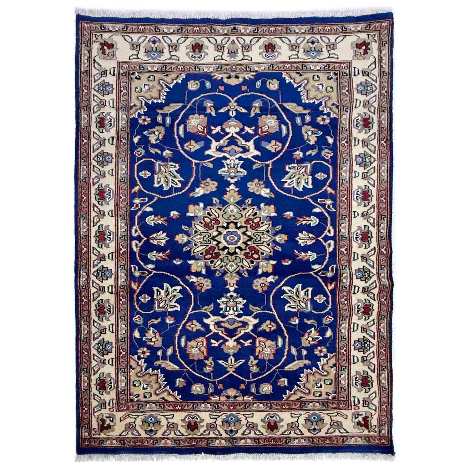 Jaldar Area Rug Handmade Blue Floral 4x6 ft