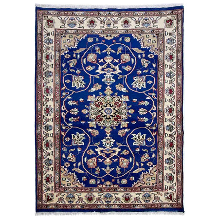 Jaldar Area Rug Handmade Blue Floral 4x6 ft