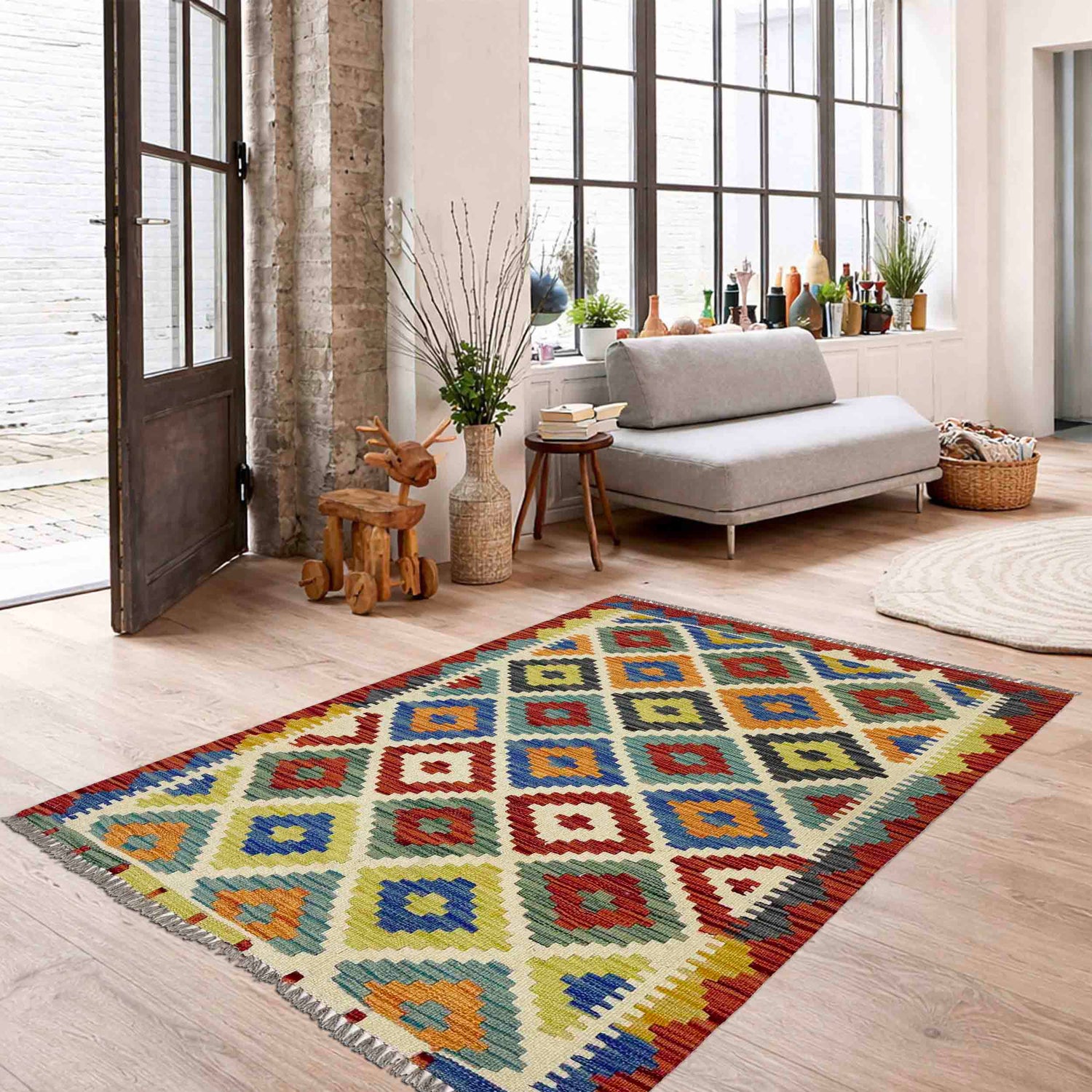 Handmade Multi Kilim Geometric 2x4 ft