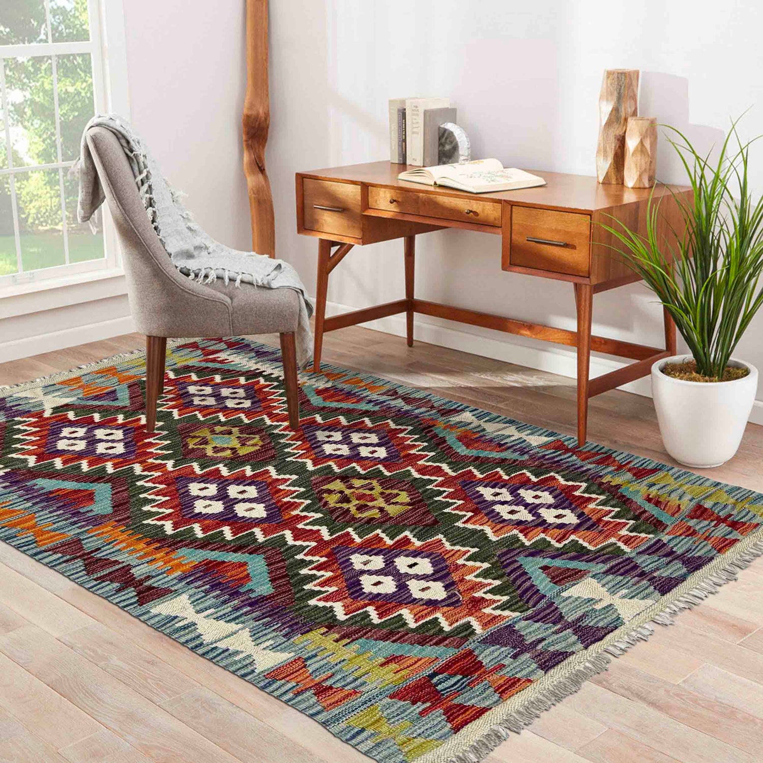 Handmade Multi Kilim Geometric 2x4 ft