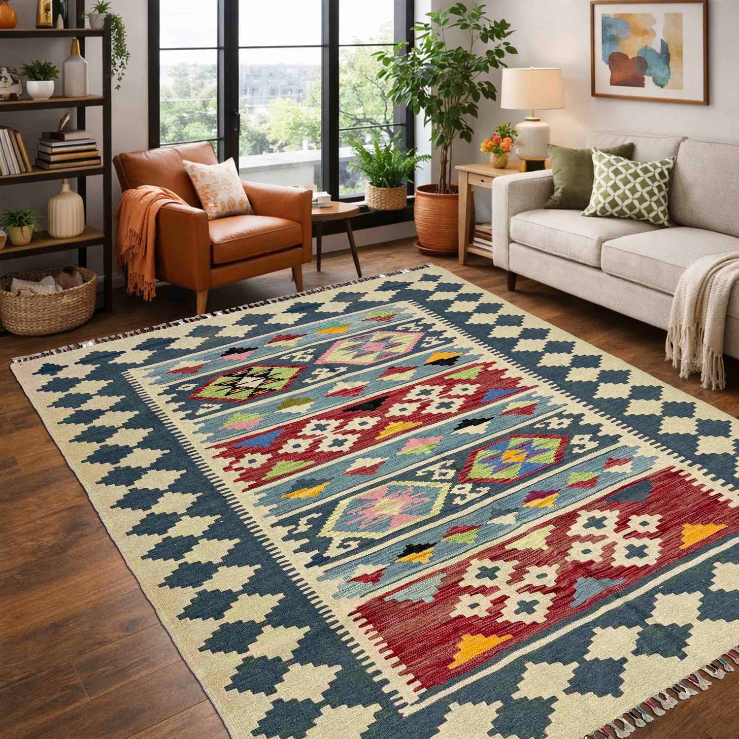 Handmade Multi Kilim Geometric 4x7 ft