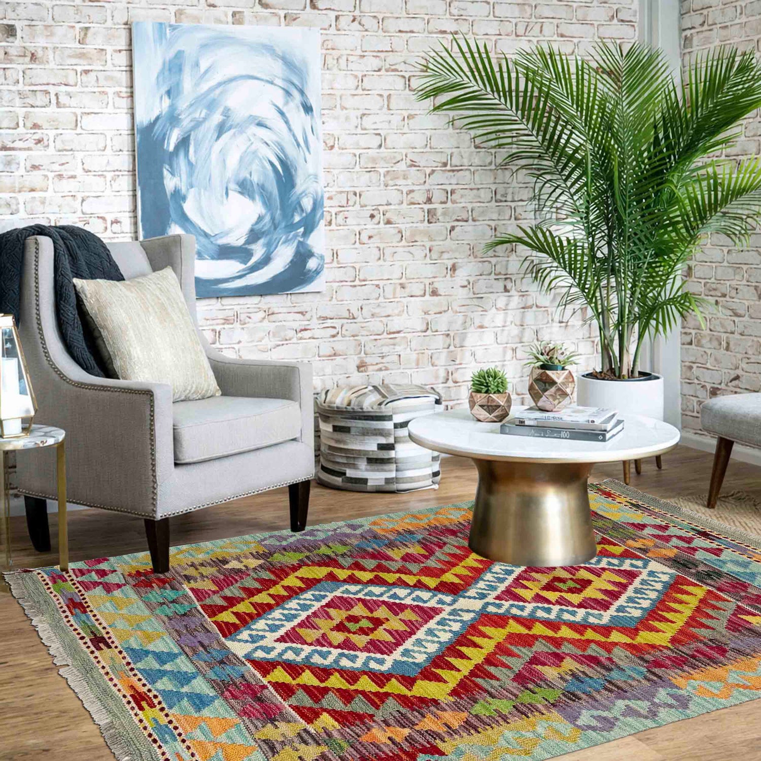 Handmade Multi Kilim Geometric 2x4 ft