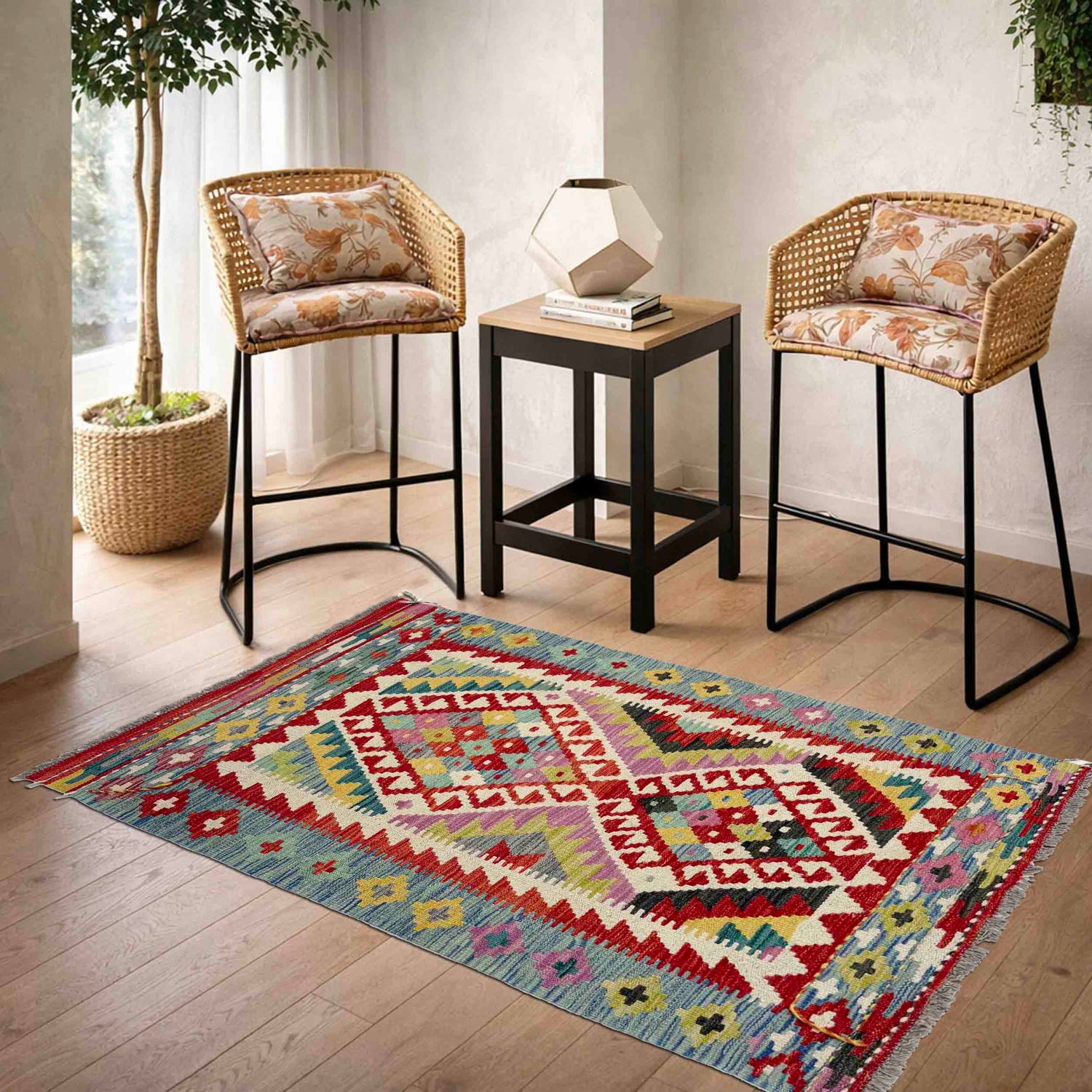 Handmade Multi Kilim Geometric 2x4 ft