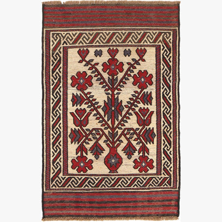 Saghari Kilim Area Rug Handmade Beige Floral 2x4 ft